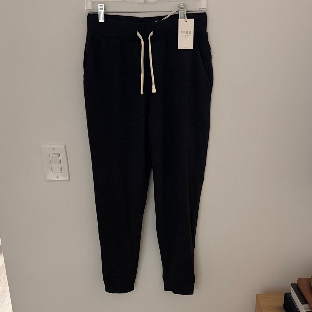 Free Fly Fleece Heather Black Joggers with White Drawstring Size Small S Bamboo